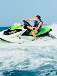 Group of riders enjoying a guided jet ski tour with BlueSea Watersports