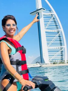 Jet ski riders on a guided tour through Dubai’s turquoise waters